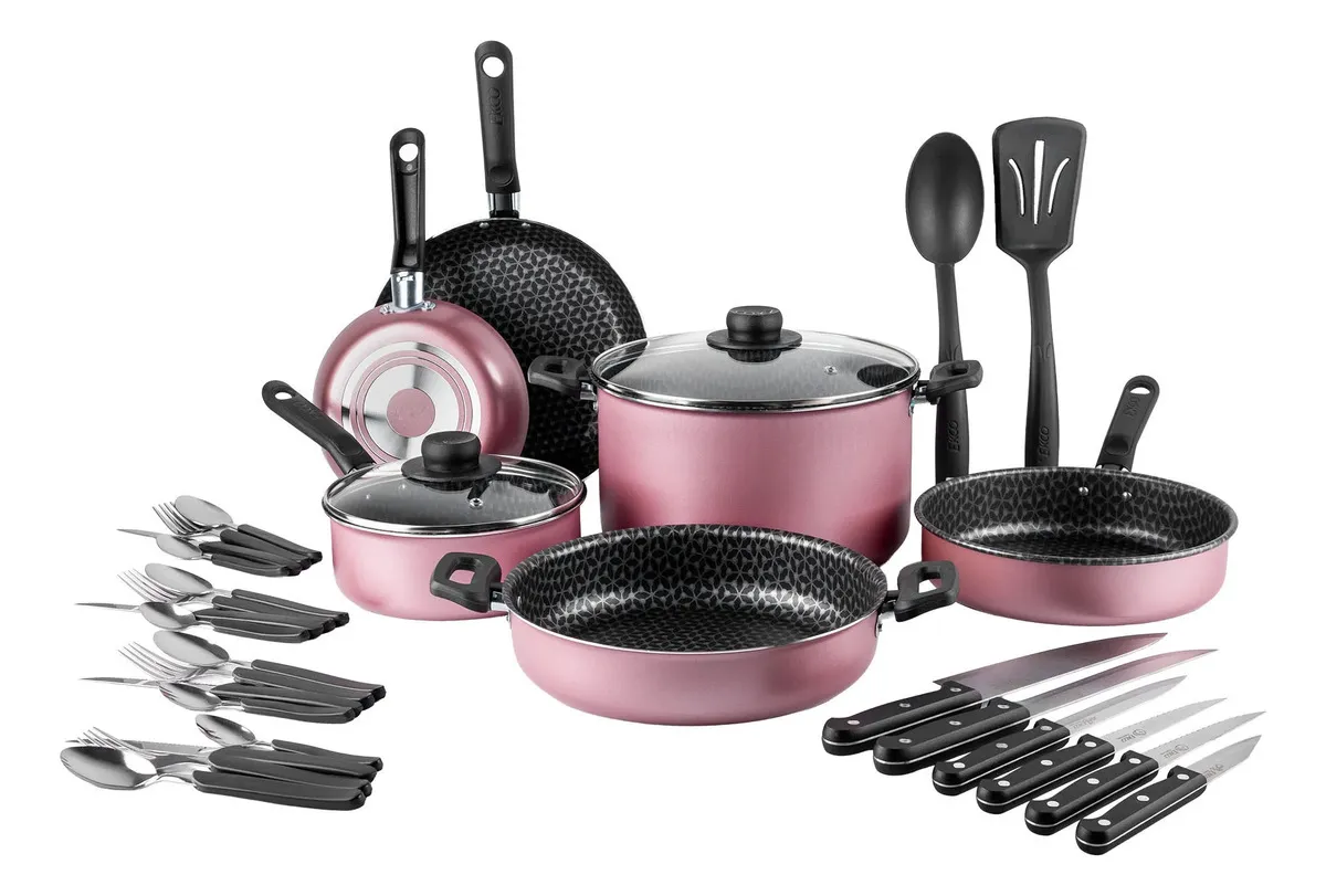 Batería Cocina Ekco 32 Piezas Antiadherente Aluminio 88194 Rosa