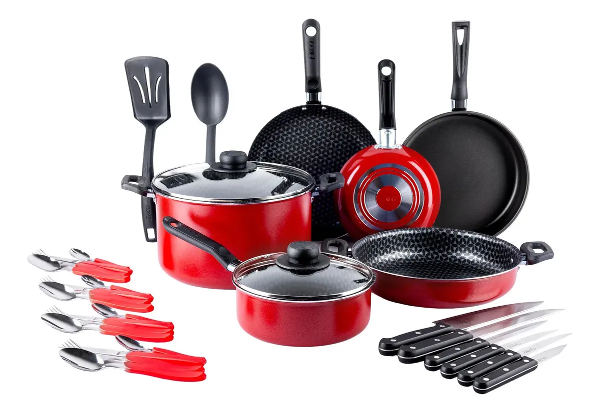 Batería Cocina Ekco 32 Piezas Antiadherente Aluminio 88194 Rojo