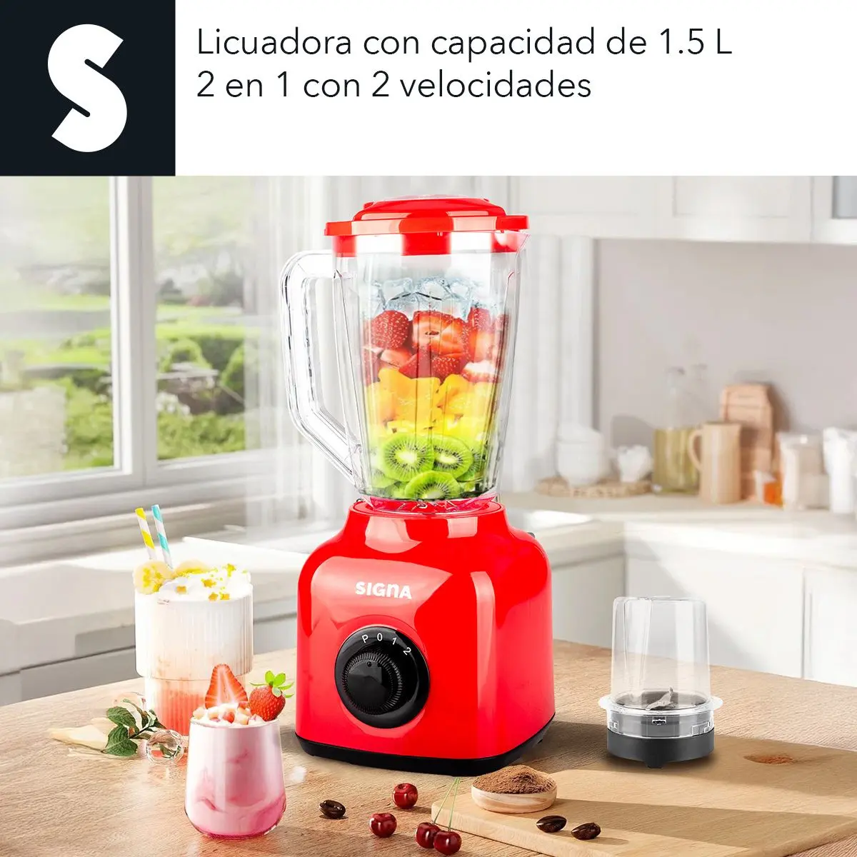Licuadora Profesional Moledor 2 En 1 2 Velocidades Vaso 1.5l Color Rojo